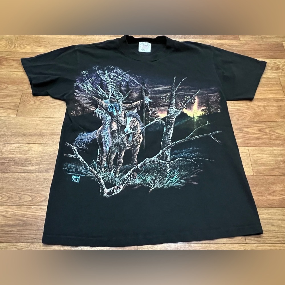 Vintage 93’ Native American Black T-Shirt Stand Out Designs Men's Size Medium